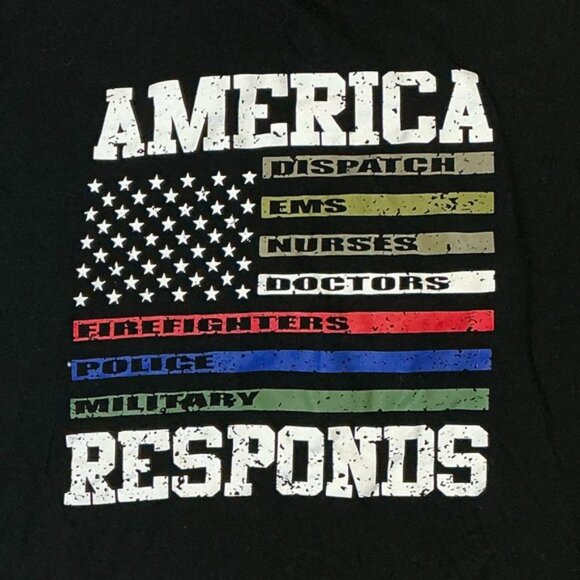 First Responders America Responds Patriotic Flag T-Shirt Black Multicolor XL - Picture 2 of 11